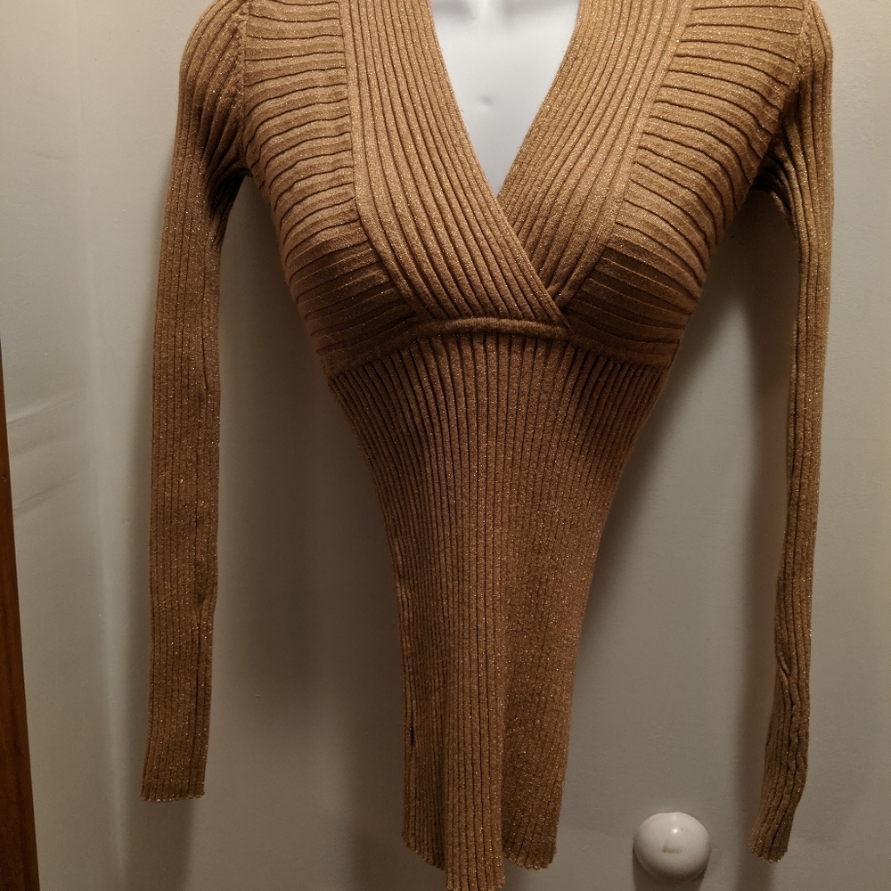 INC Women's Gold metallic small long sleeved top